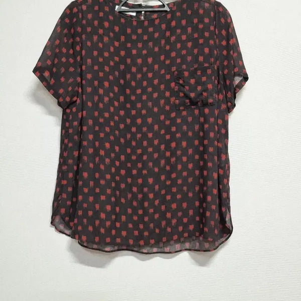 [BUNJANG] Black Red Pattern Short Sleeve Blouse / 인견 산들바람 블랙 레드 패턴 반팔 블라우스