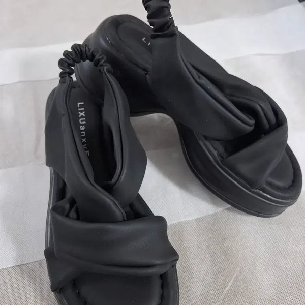 [BUNJANG] Platform Wedge Sandals with Elastic Band / 통굽 키높이 밴딩샌들