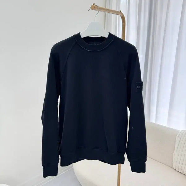 [BUNJANG] Stone Island Cotton Stretch Fleece S.I. Ghost Raglan Sleeve Regular Crewneck Sweatshirt Black / 스톤 아일랜드 코튼 스트레치 플리스 S.I. 고스트 래글런 슬리브 레귤러