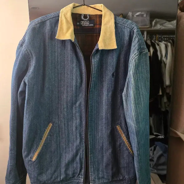 [BUNJANG] Polo Ralph Lauren 90s Vintage Striped Denim Blouson Jacket / 폴로 랄프로렌 90s 빈티지 스트라이프 데님 블루종 자켓
