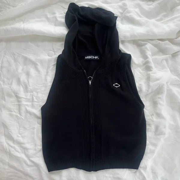 [BUNJANG] Mischief Rhombus Hooded Knit Vest Black / 미스치프 롬버스 후디드 니트 베스트 블랙
