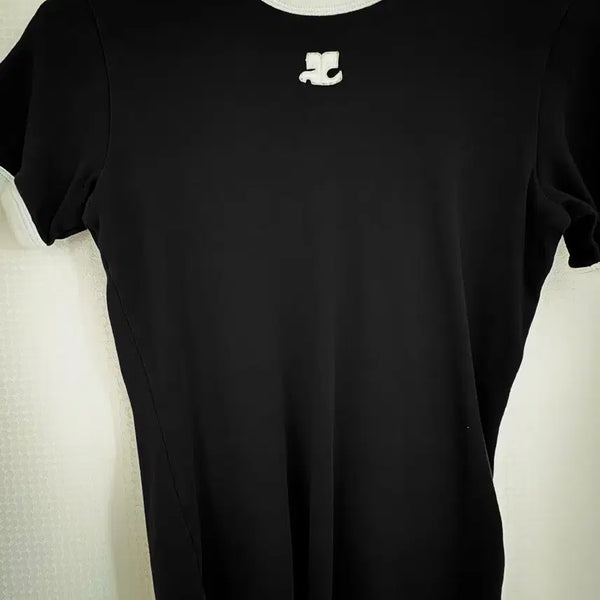 [BUNJANG] Courreges Contrast Logo Short Sleeve T-Shirt Black S / 꾸레쥬 콘트라스트 로고 반팔티 S