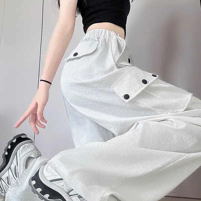 [BUNJANG] Parachute Cargo String Wide Pants - White / [새상품/9,000원] 파라슈트 화이트 카고 스트링 와이드 팬츠