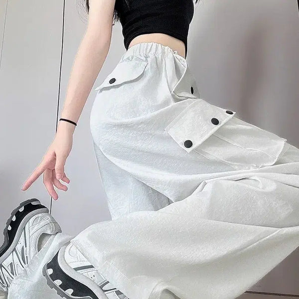 [BUNJANG] Parachute Cargo String Wide Pants - White / [새상품/9,000원] 파라슈트 화이트 카고 스트링 와이드 팬츠