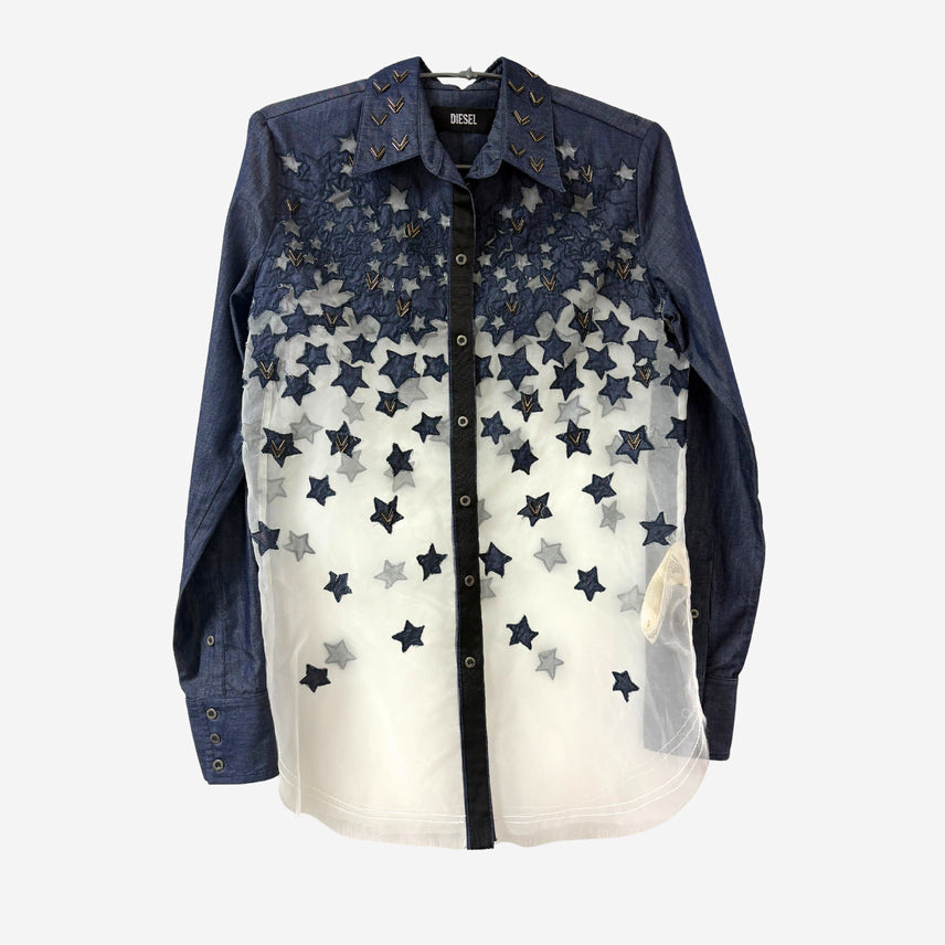 [BUNJANG] Diesel See-through Star Pattern Mix Material Shirt / 디젤(Diesel) 시스루 셔츠 85
