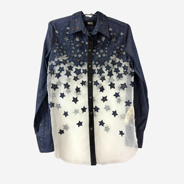 [BUNJANG] Diesel See-through Star Pattern Mix Material Shirt / 디젤(Diesel) 시스루 셔츠 85