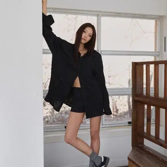 [BUNJANG] Langer Shirt Black (Pad-Free) / 단시간1회착용) 랑거셔츠(블랙 / 패드X)