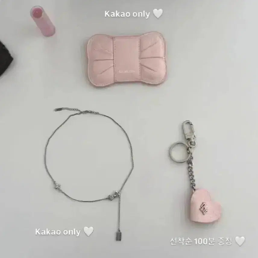 [BUNJANG] 3Things Bow Card Holder Pink + Earphone Holder Set / 쓰리타임즈 보우 카드지갑 핑크 + 이어폰 홀더 세트 택포