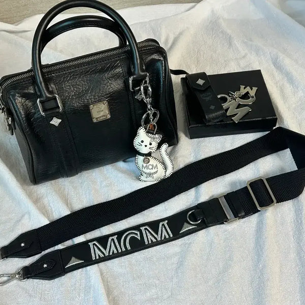 [BUNJANG] MCM Boston Bag 2-Way Bag with Cat Charm and Webbing Strap / MCM 토트백 보스턴백 투웨이백