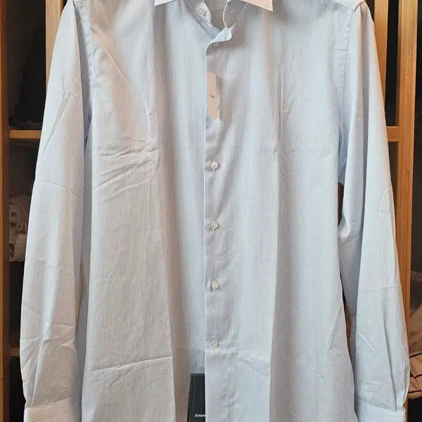 [BUNJANG] Ermenegildo Zegna Sky Blue Stripe Dress Shirt Cotton 100% / 에르메네질도 제냐 셔츠 하늘색 스트라이프 새제품