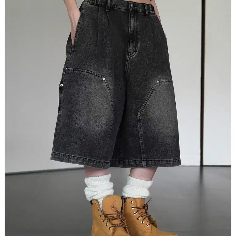 [BUNJANG] Binary One Arc Denim Half Pants Bermuda Shorts (M Size) / 바이너리원 아크 데님 하프팬츠 버뮤다 팬츠 M사이즈 블랙, 빈티지 블루 일괄 에이블리 지그재그