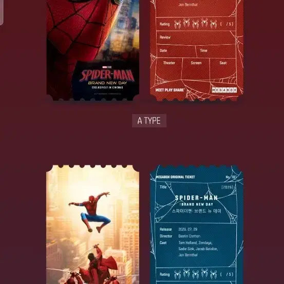 [BUNJANG] Spider-Man Original Ticket 2 Types Bundle Set / 스파이더맨 오리지널티켓 2종 일괄
