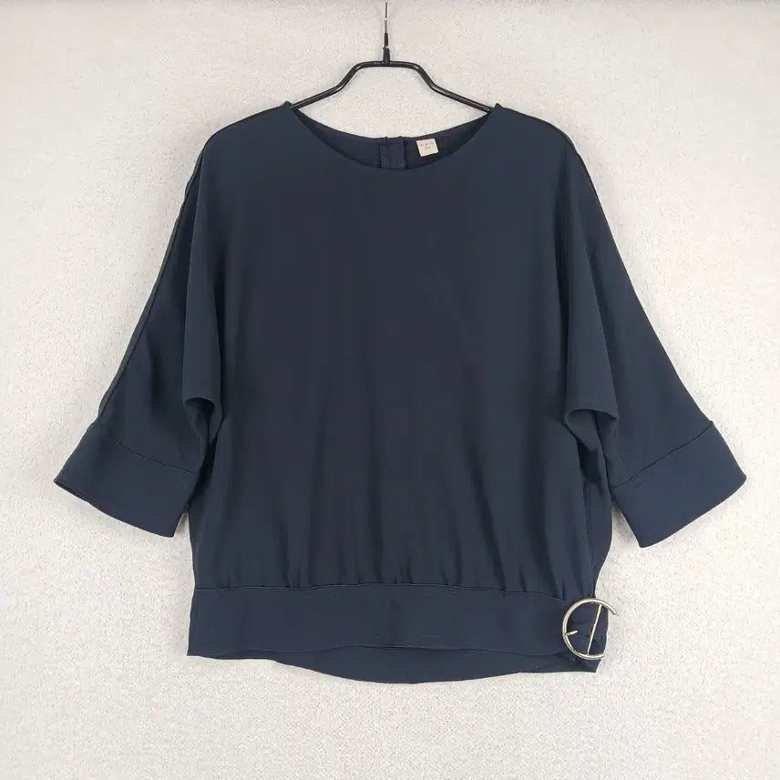 [BUNJANG] Women's Dark Navy Belted 7/10 Sleeve Blouse (Size 55-66) / 여성 다크네이비 벨트 장식 7부 반팔 블라우스(55~66)