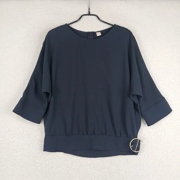 [BUNJANG] Women's Dark Navy Belted 7/10 Sleeve Blouse (Size 55-66) / 여성 다크네이비 벨트 장식 7부 반팔 블라우스(55~66)
