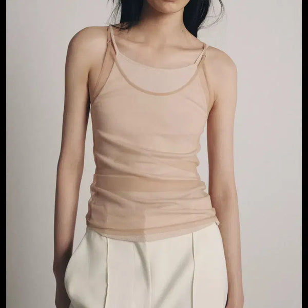 [BUNJANG] ZARA Faux Double Tulle Halterneck Top / 자라 페이크 더블 튤 홀터넥 탑 홀더넥 레이스 란제리 시스루 나시 도매택