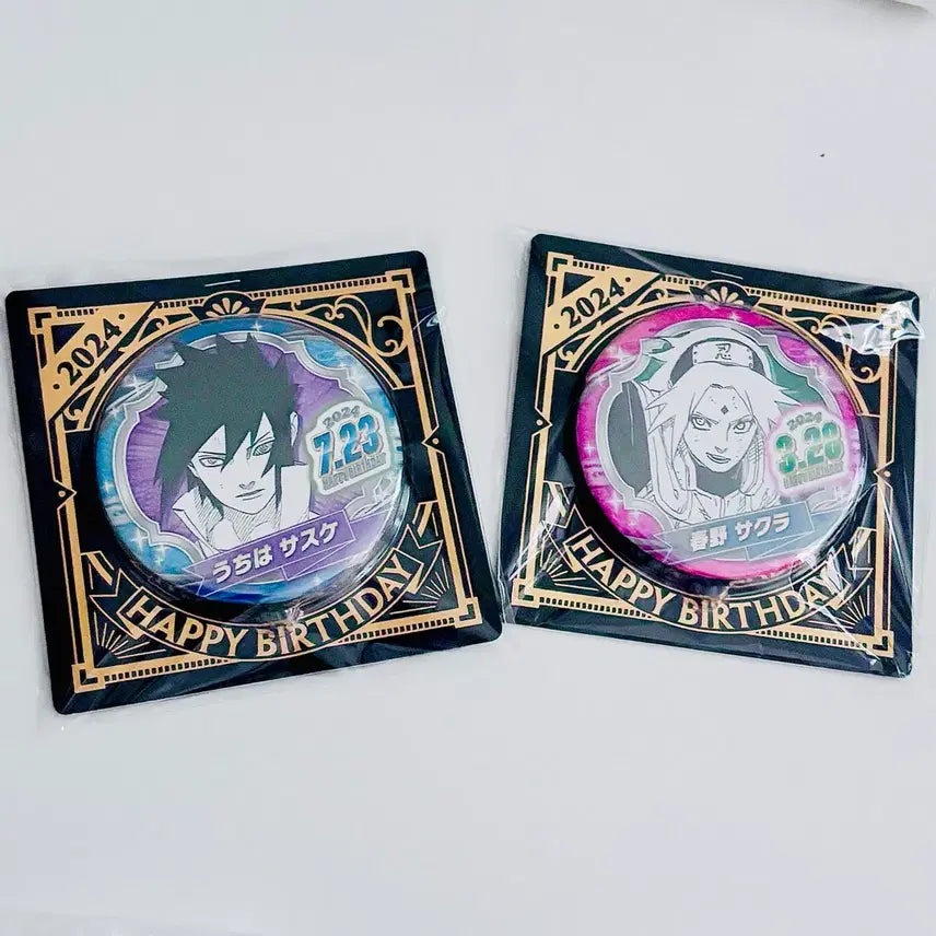 [BUNJANG] Naruto Uchiha Sasuke & Haruno Sakura Birthday Can Badge Set / 나루토 우치하 사스케 하루노 사쿠라 사스사쿠 생일캔뱃지 세트