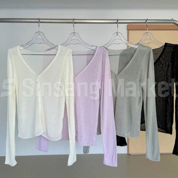 [BUNJANG] Allo V-Neck See-Through Summer Cardigan Capri Pants Set / [빠른발송] New_알로브이넥 가디건 시스루 여름가디건 카프리팬츠코디 긴