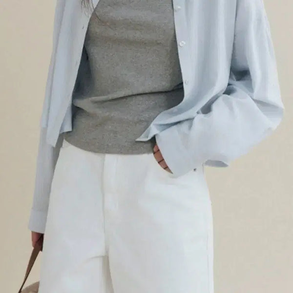 [BUNJANG] Mango Many Please Brush Crop Shirt - Light Blue / 망매플 브러쉬 크롭 셔츠 - 라이트 블루