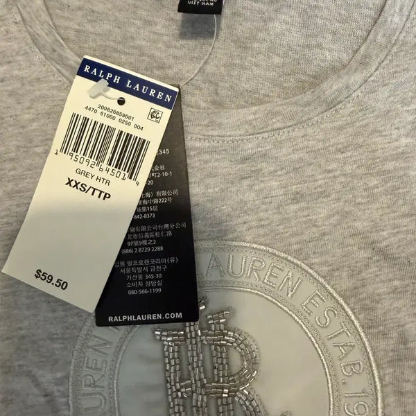 [BUNJANG] Polo Ralph Lauren Grey Embossed Logo Short Sleeve T-Shirt XXS / 폴로 로렌 랄프로렌 그레이 엠보 로고 반팔 XXS