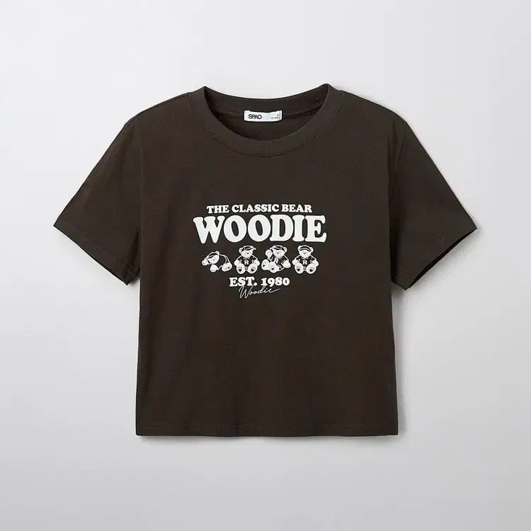 [BUNJANG] SPAO Woody Cropped Short-Sleeve T-Shirt Brown / 스파오 우디 크롭 반팔 티 브라운 만원샵