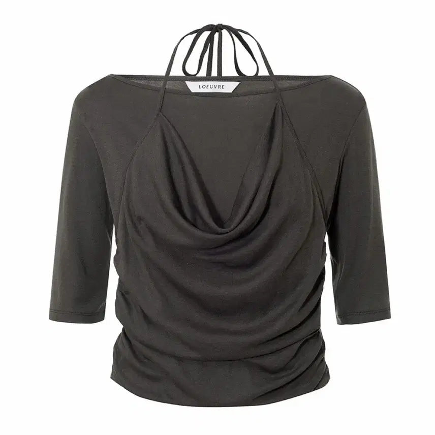 [BUNJANG] L'EQUPE Cowl Halter Layered Jersey Top Brown / [루에브르] 홀터넥 레이어드 탑 브라운 *옷장정리