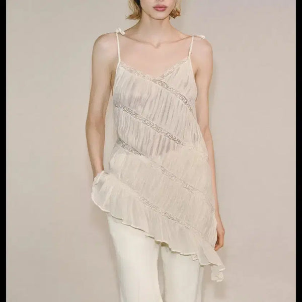 [BUNJANG] Zara Textured Asymmetrical Top Dress Slip Lingerie Core Lace Collection / 자라 주름 언밸런스 탑 원피스 나시 란제리 코어 레이스 도매택 zw 컬렉션