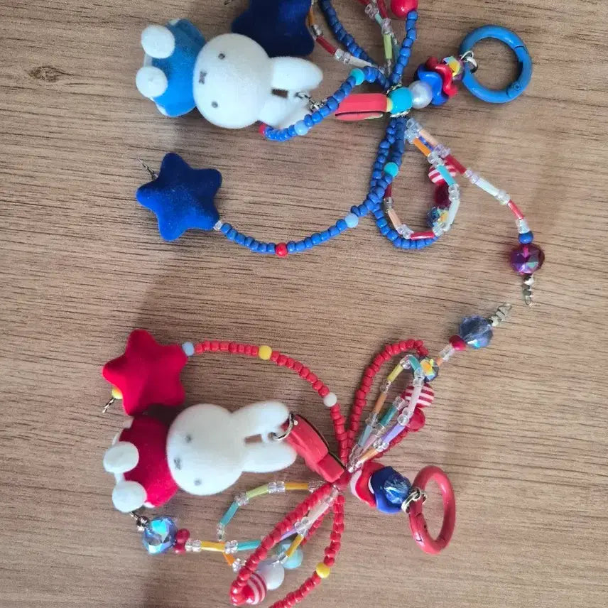 [BUNJANG] Miffy Star Beaded Keyring Blue/Red / 미피 키링 블루/레드 별 키링