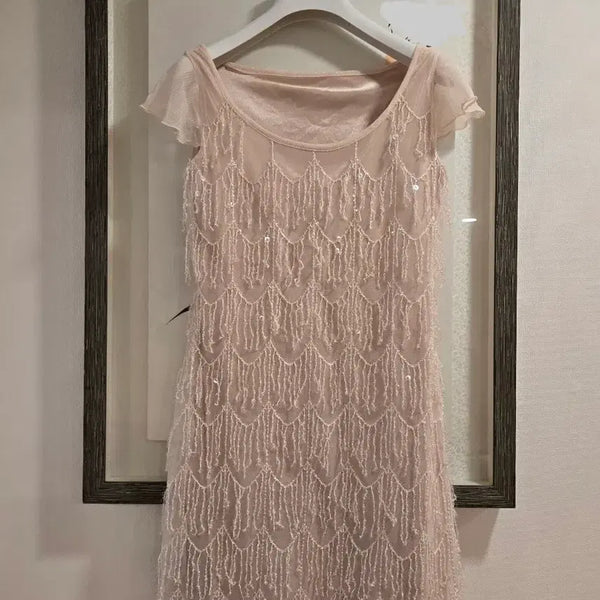 [BUNJANG] Sequin Cap Sleeve Chiffon Dress / 스팽글 파티룩 하객룩 시폰 캡소매 원피스