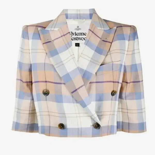 [BUNJANG] Vivienne Westwood Check Double-Breasted Cropped Jacket / 비비안웨스트우드 체크 더블 브레스트  크롭 자켓 55~66