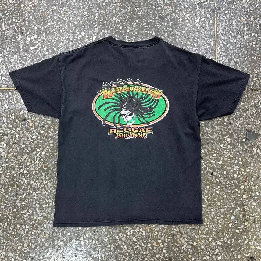 [BUNJANG] 1990s-2000s Reggae Skull Faded T-Shirt XL / 9~00s 레게 스컬 페이디드 빈티지 티셔츠 XL