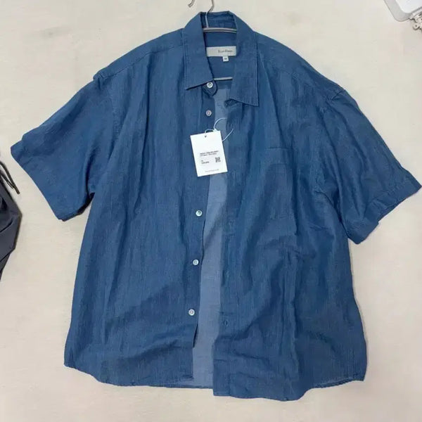 [BUNJANG] Firstfloor Indigo Linen Big Shirt / 퍼스트플로어 인디고 린넨 빅 셔츠 새상품