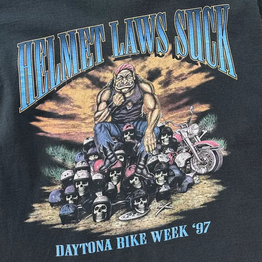 [BUNJANG] Vintage 90s Single Stitch T-Shirt L / 90s 헬멧 착용 의무화는 정말 최악이야 빈티지 싱글스티치 티셔츠 L