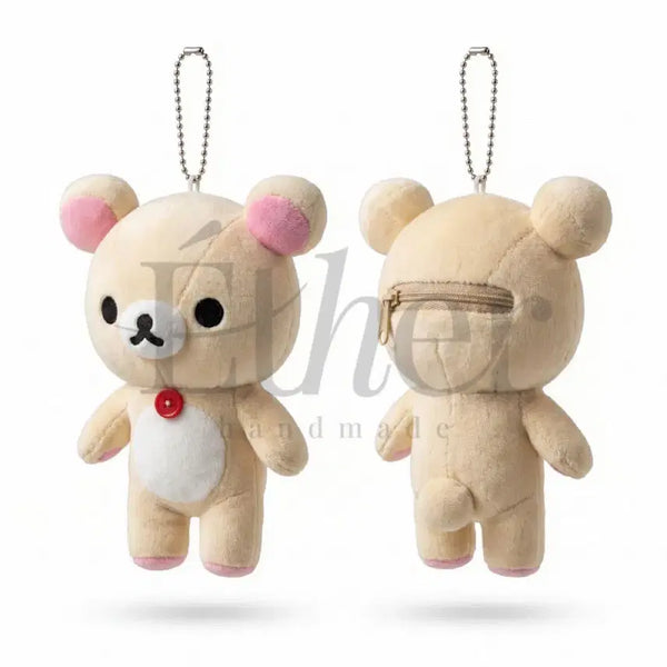 [BUNJANG] Rilakkuma Keyring Plush Beige Zipper Pouch / 리락쿠마 키링 인형 베이지 지퍼 파우치