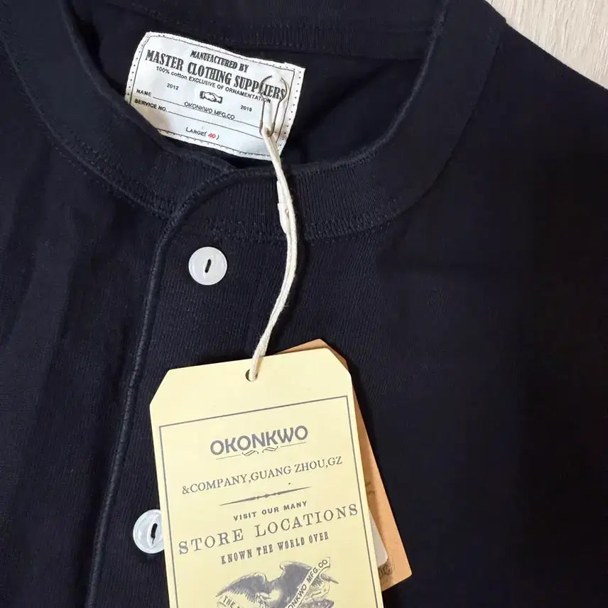 [BUNJANG] Oconquer Henly Neck 40 Black Long Sleeve T-Shirt / 오콘쿼 헨리넥 40 블랙