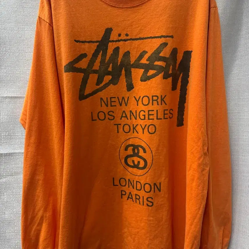 [BUNJANG] Stussy World Tour Long Sleeve T-Shirt Orange L / 스투시월드투어 롱슬리브 티셔츠 오렌지 L