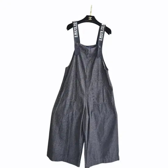 [BUNJANG] Black Denim Bib Wide Jumpsuit / 새상품 블랙진 멜빵 와이드 점프수트 F