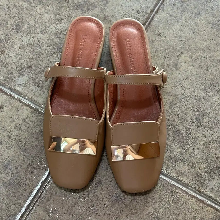 [BUNJANG] Mary Jane Mules - Brown/Beige / 블로퍼 메리제인 브라운 뮬 샌들 베이지 240