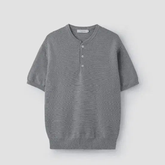 [BUNJANG] Unionblu Henry Neck Short Sleeve Knit Melange Gray / [L] 유니온블루 헨리넥 반팔 니트