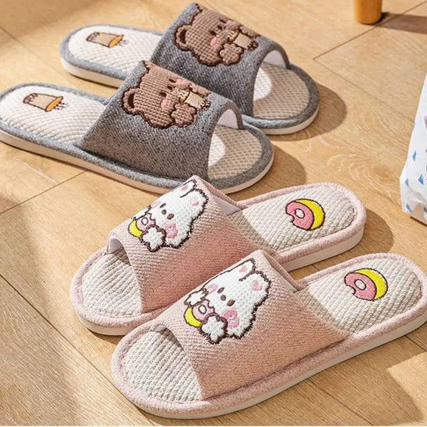 [BUNJANG] Cute Couple Slippers Bear Gray + Rabbit Pink Set / 귀여운 커플 실내화 곰돌이 토끼 그레이+핑크 세트