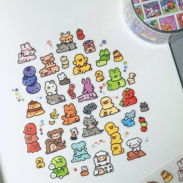 [BUNJANG] Hiyane "It's Heavy" Kiss Cut Matte Transparent Sticker Washi Tape Set / 키스컷 띵) 히야네 무거워요 투명 무광 코팅 스티커 마테 다꾸 다꾸템 문구 문덕