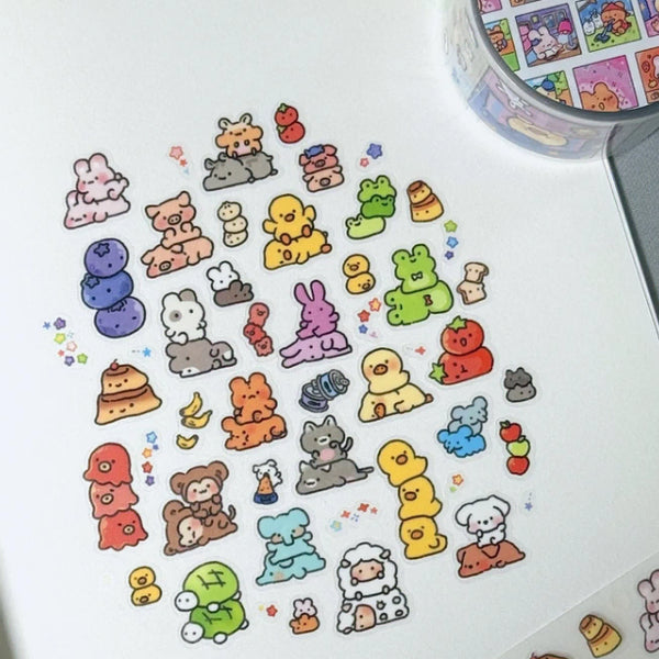 [BUNJANG] Hiyane "It's Heavy" Kiss Cut Matte Transparent Sticker Washi Tape Set / 키스컷 띵) 히야네 무거워요 투명 무광 코팅 스티커 마테 다꾸 다꾸템 문구 문덕