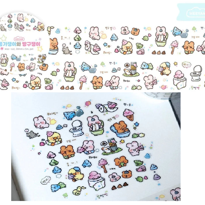 [BUNJANG] Hiyane "Pooper" and "Farter" Die-cut Sticker Washi Tape Set / 키스컷 띵) 히야네 응가쟁이와 방구쟁이 투명 무광 스티커 마테 다꾸 다꾸템 문구 문덕