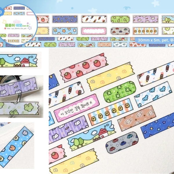 [BUNJANG] Hiyane"s Line Square ver.2 Transparent Matte Sticker Washi Tape Set / 키스컷 띵) 히야네 줄줄이 네모 ver2 투명 무광 스티커 마테 다꾸 다꾸템 문구 문덕