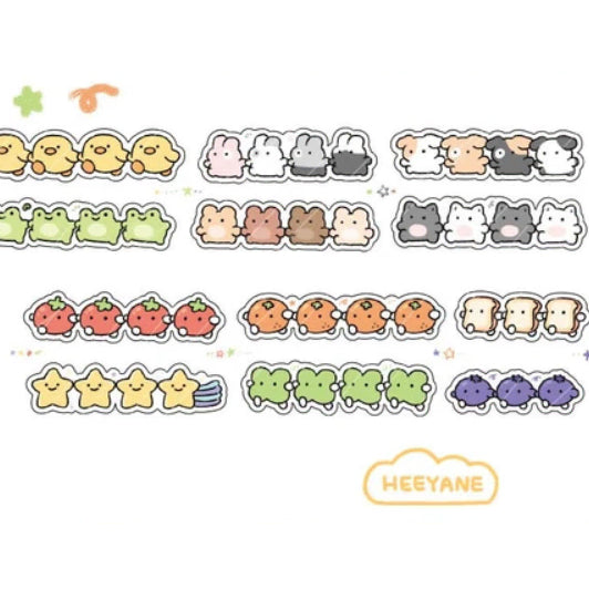 [BUNJANG] Hiyane "Let's Hold Hands Together" Die-Cut Sticker Washi Tape Set / 키스컷 띵) 히야네 줄줄이 손잡아요 투명 무광 코팅 스티커 마테 다꾸 다꾸템 문구 문덕