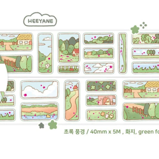[BUNJANG] Hiyane Green Landscape Washi Tape Sticker Set / 키스컷 띵) 히야네 초록 풍경 화지 마테 스티커 다꾸 다꾸템 문구 문덕