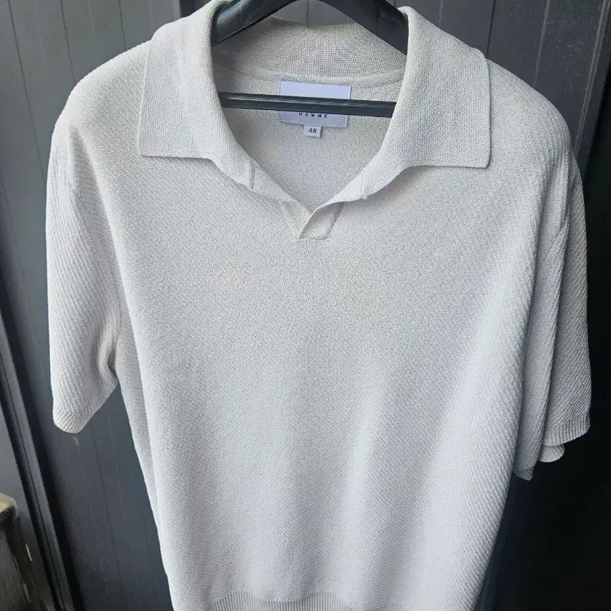 [BUNJANG] Solid Homme Open Collar Short Sleeve Knit 100-105 / 100~105 솔리드옴므 오픈 카라넥 반팔 니트