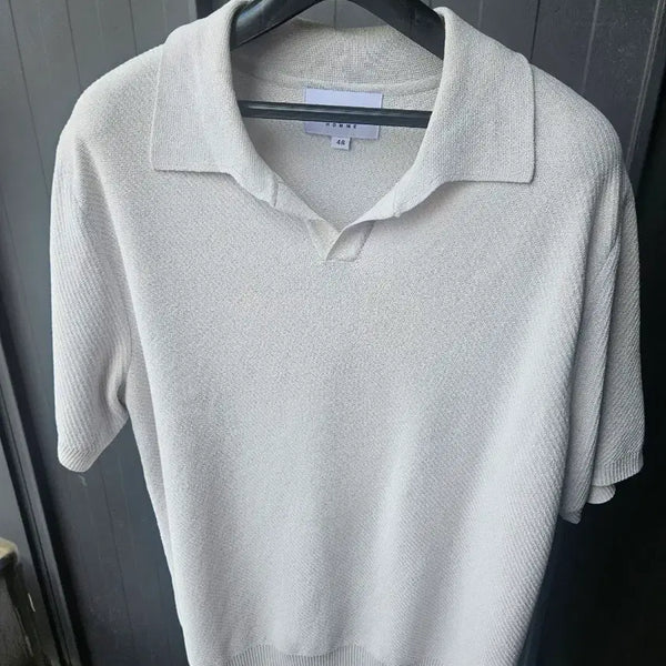 [BUNJANG] Solid Homme Open Collar Short Sleeve Knit 100-105 / 100~105 솔리드옴므 오픈 카라넥 반팔 니트