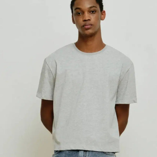 [BUNJANG] Minav Cropped Short Sleeve T-Shirt - Gray / [L] 미나브 크롭 반팔 티셔츠