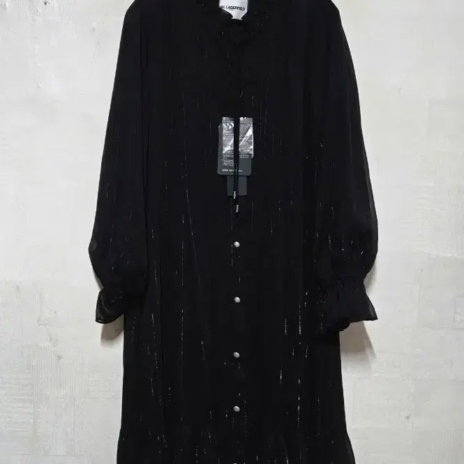[BUNJANG] Karl Lagerfeld Black Chiffon Long Dress / 미착용) 칼라거펠트 블랙 메탈사 쉬폰 롱원피스 44~55