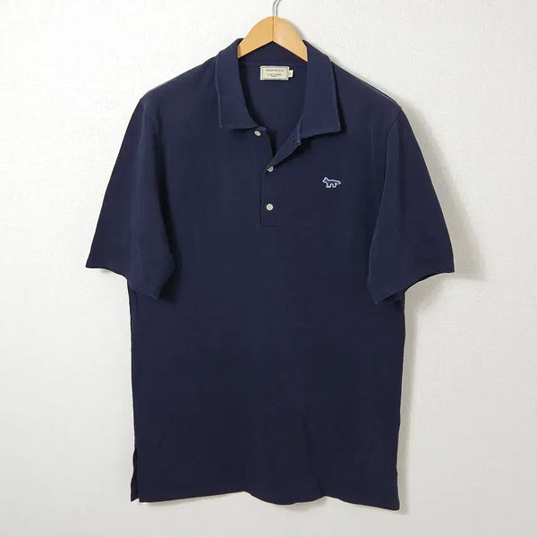 [BUNJANG] Maison Kitsuné Navy Fox Patch Classic Polo T-Shirt XL / 메종키츠네 정품 네이비폭스 반팔 폴로 카라티 패치 클래식 XL (거의 새상품)